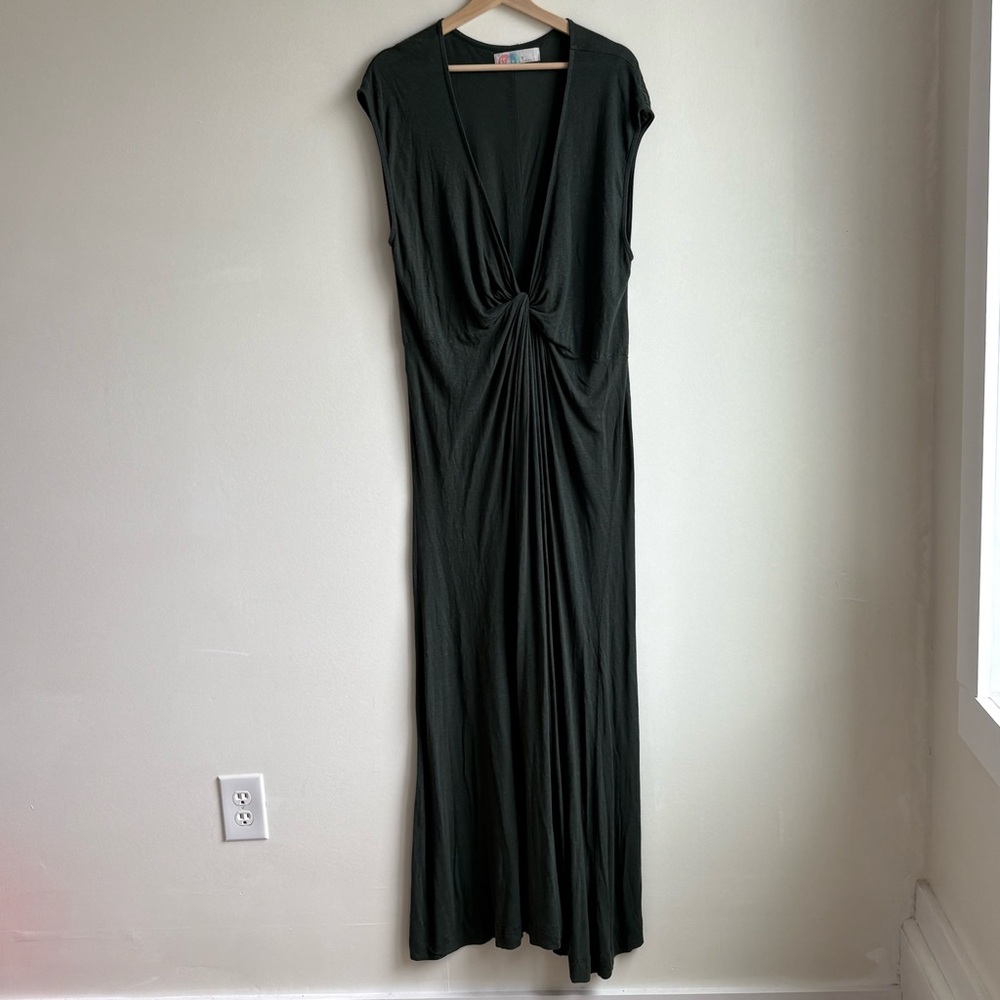 Free People Beach Marina Maxi Dress Size XL Kelp Green Linen Twist Front - Picture 5 of 11